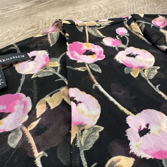 WHBM Floral Mesh Wrap Midi Dress Black Pink 10 bohemian preppy girly party boho - Picture 8 of 14